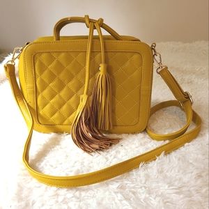 pink haley • mustard quilted tassel bag